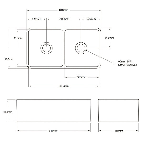 Turner Hastings 85 x 46 Fine Fireclay Concrete Look Double Bowl Butler Sink