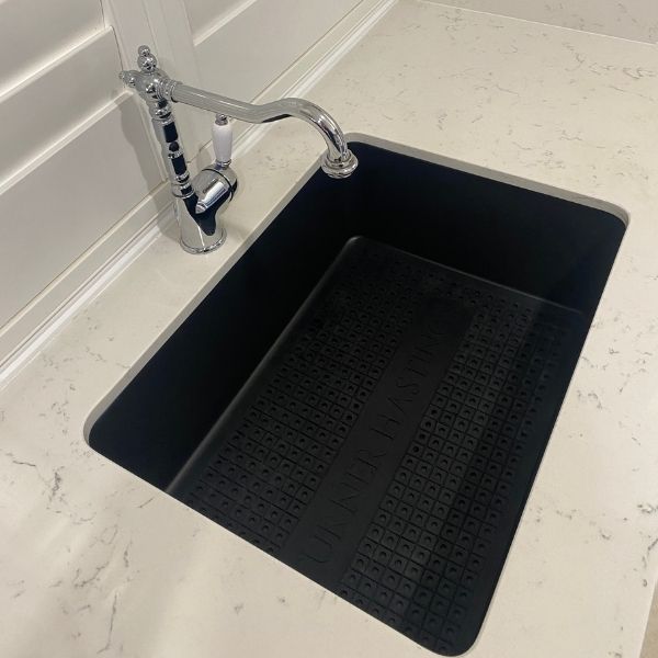 Turner Hastings Protective Silicone Sink Mat Black in modern kitchen sink design - The Blue Space