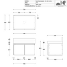 ADP Mayfair All-Door Wall Hung Vanity 750mm Centre Technical Drawing - The Blue Space