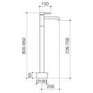 Caroma Liano II Freestanding Bath Filler Technical Drawing - The Blue Space