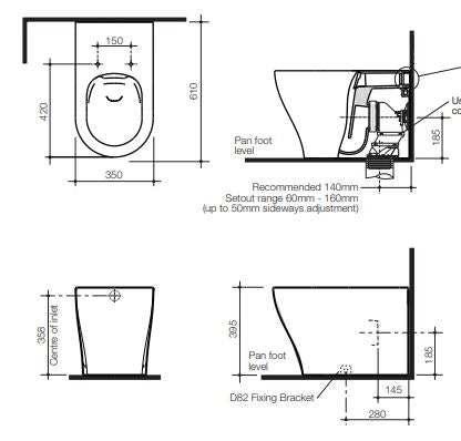 Caroma Luna Cleanflush Pan Technical Drawing - Online at The Blue Space
