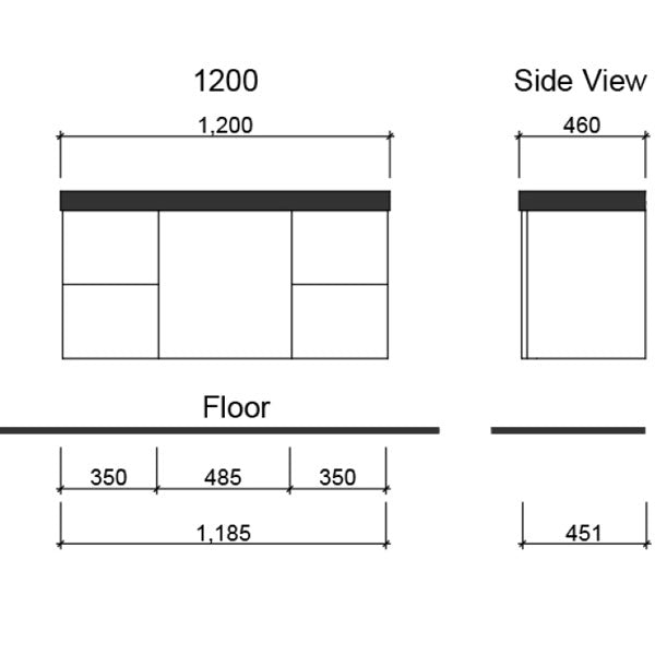 Technicel Drawing - Timberline Carlo Vanity 1200mm with Haven Dolomite Basin Top