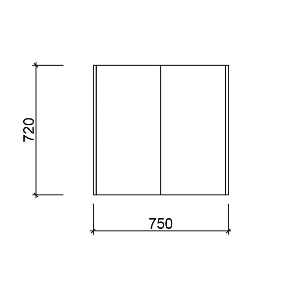 Technical Drawing - Timberline Denver Shaving Cabinet 750mm