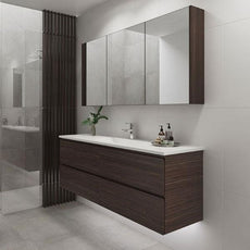 Timberline Nevada Plus Wall Hung Vanity 1800mm with Regal Acrylic Top in Wenge Cabinet Finish and under cabinet lighting