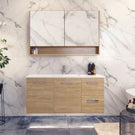 Timberline Nevada Wall Hung Vanity 1200mm Single Bowl in Elegant Oak Cabinet finish with Alpha Ceramic Top