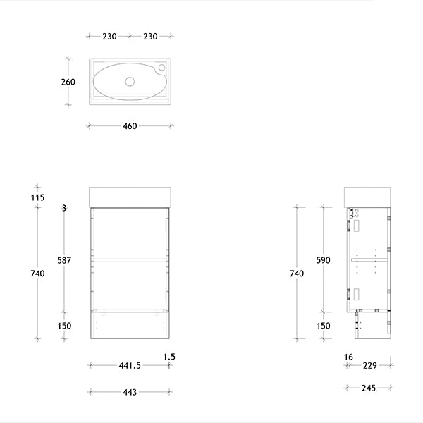 ADP Technical Drawing - Tiny Vanity with Kickboard 400mm specs 