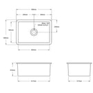 Technical Drawing - Turner Hastings Cuisine 68 x 48 Inset/Undermount Fine Fireclay Sink - Matte Black