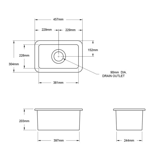 Turner Hastings Cuisine 30x46 Inset/Undermount Fine Fireclay Sink technical Drawing