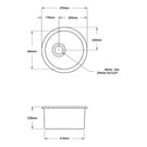 Turner Hastings Cuisine Round 47 Inset/Undermount Fine Fireclay Sink Technical Drawing