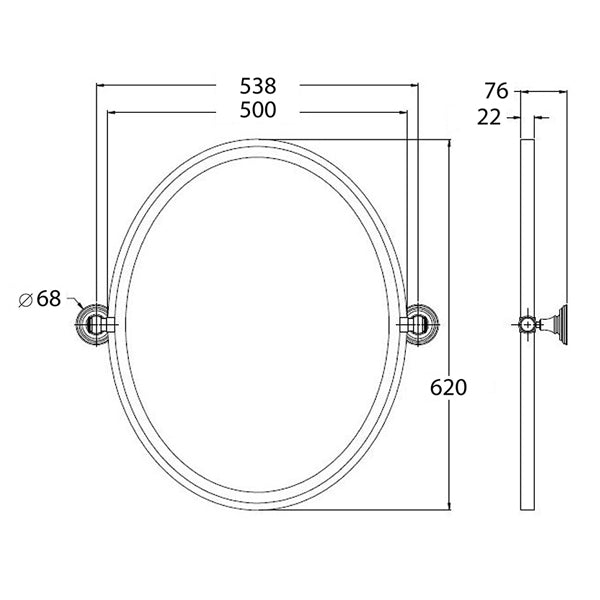 Turner Hastings Mayer Pivot Oval Mirror Technical Drawing - The Blue Space