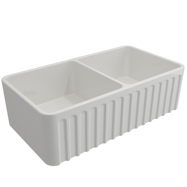 Turner Hastings Novi Fireclay Double Butler Sink, Ribbed Front - The Blue Space
