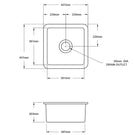 Technical Drawing - Turner Hastings Cuisine 46 x 46 Inset/Undermount Fine Fireclay Sink - Matte Black