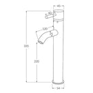 Technical Drawing - Sussex Voda Extended Basin Mixer 120mm