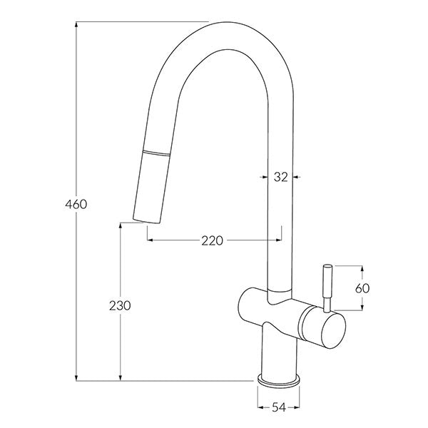 Sussex Voda Sink Mixer Pull Out Chrome Technical Drawing  - The Blue Space