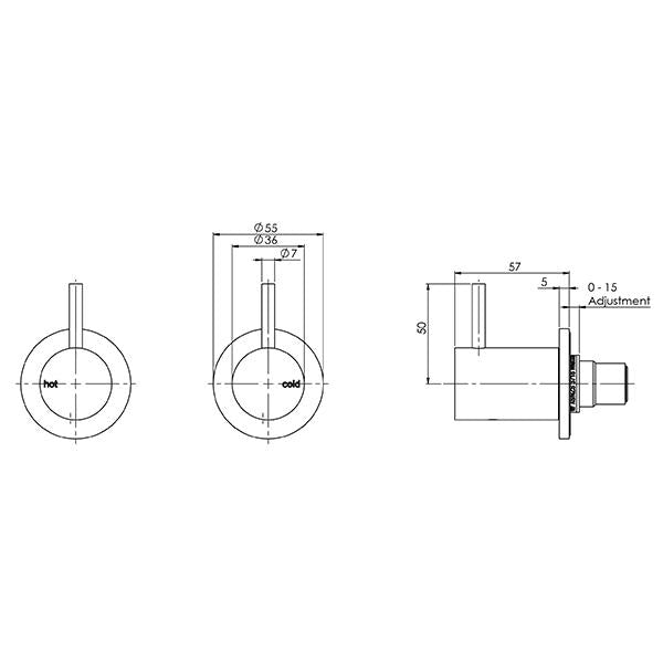 Phoenix Vivid Slimline Wall Top Assemblies - Matte Black specs- line drawing and dimensions