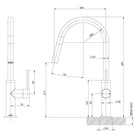 Phoenix Vivid Slimline Pull Out Sink Mixer - Matte Black specs - line drawing and dimensions