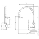 Phoenix Vivid Slimline Side Lever Sink Mixer 220mm Gooseneck-Brushed Gold - specs - line drawing and dimensions