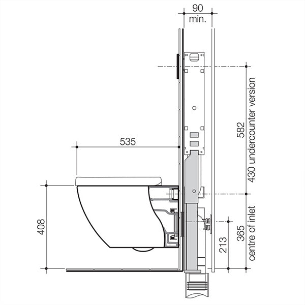 Caroma Urbane Wall Hung Invisi Series II Toilet Suite Technical Drawing - The Blue Space