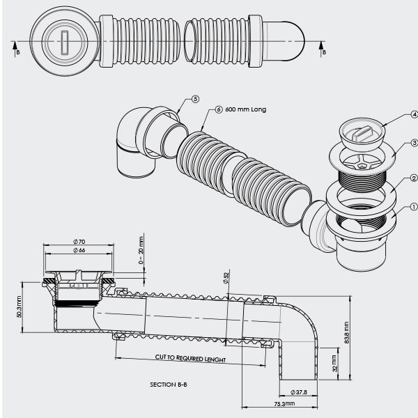 Art Plastics Bath Connector Flexible 40mm CP-White by Bounty Brassware - The Blue Space