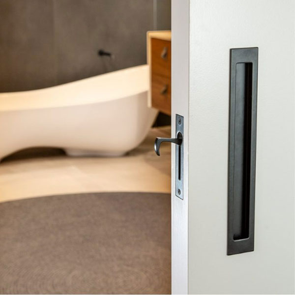 Zanda Verve Flush Pull Kit Matte Black online at The Blue Space | Bathroom cavity slider handles matte black