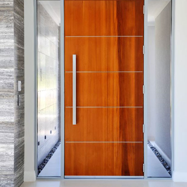 Zanda Polo Pull Handle Satin Stainless Steel Pair on timber front door | The Blue Space