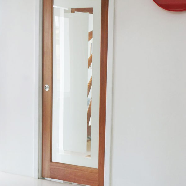 Zanda Round Cavity Sliding Passage Kit Stainless Steel on timber sliding door | The Blue Space